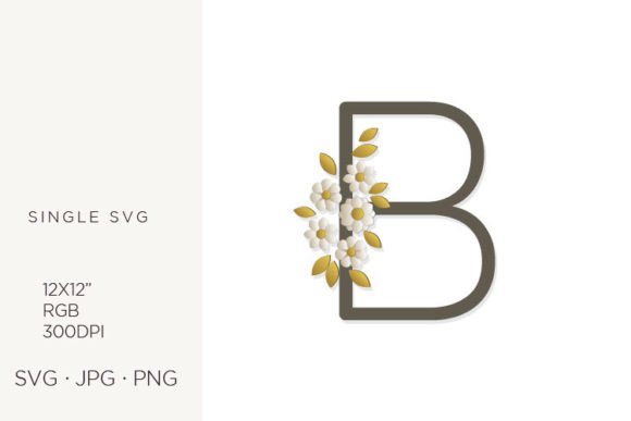 Elegant Floral Monogram Featuring Letter B and Botanical Elements