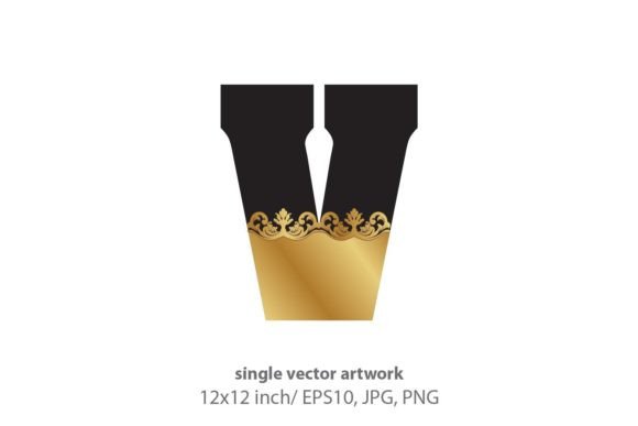 Elevate Designs with Black & Gold Baroque Letter V