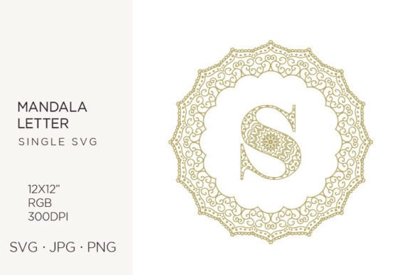 Golden Floral Mandala Frame: Letter S Design