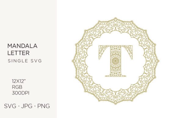 Golden Floral Mandala Frame, Letter T: Elevating Your Creative Projects with Precision