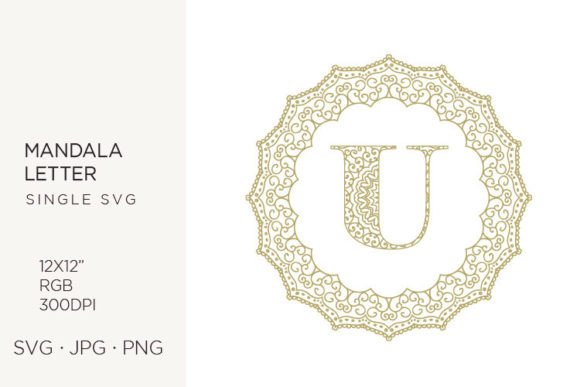 Golden Floral Mandala Frame Letter U Art